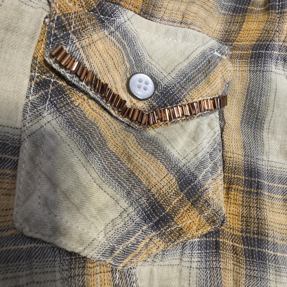 Harley-Davidson ($85) Women’s Plaid Button Up Shirt Western Moto Yellow Gray - Picture 5 of 8